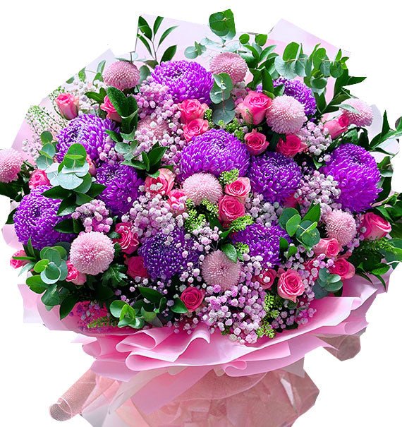 bo hoa hong sen va cuc mau don tim