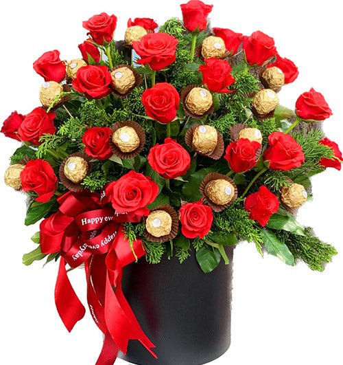gio hoa hong do va socola ferrero